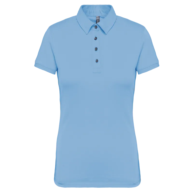 Damespolo korte mouwen van jersey in Sky Blue