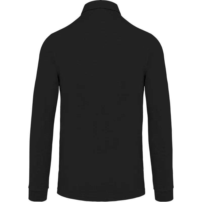 Herenpolo lange mouwen van jersey in Black, achterkant