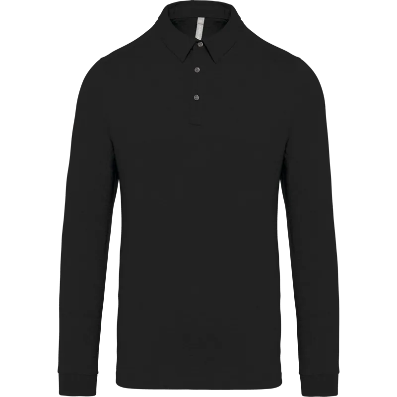 Herenpolo lange mouwen van jersey in Black