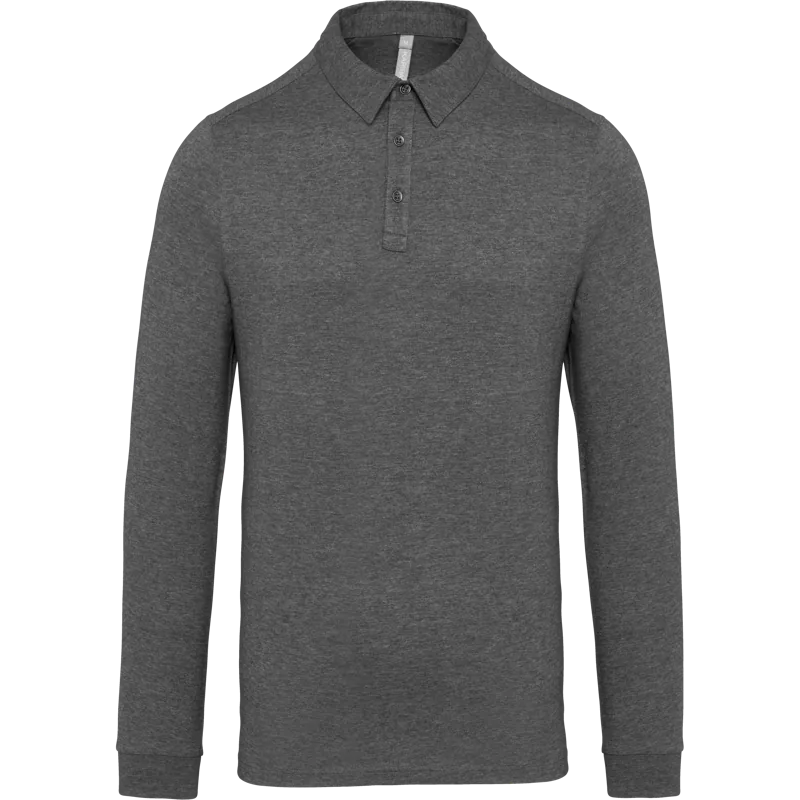 Herenpolo lange mouwen van jersey in Grey Heather