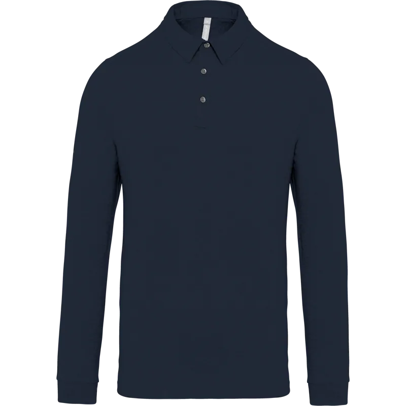 Herenpolo lange mouwen van jersey in Navy