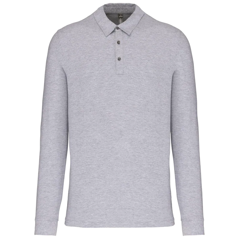Herenpolo lange mouwen van jersey in Oxford Grey