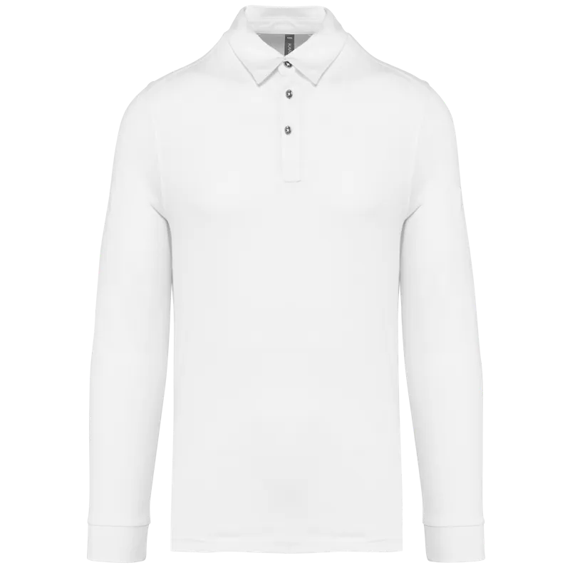 Herenpolo lange mouwen van jersey in White