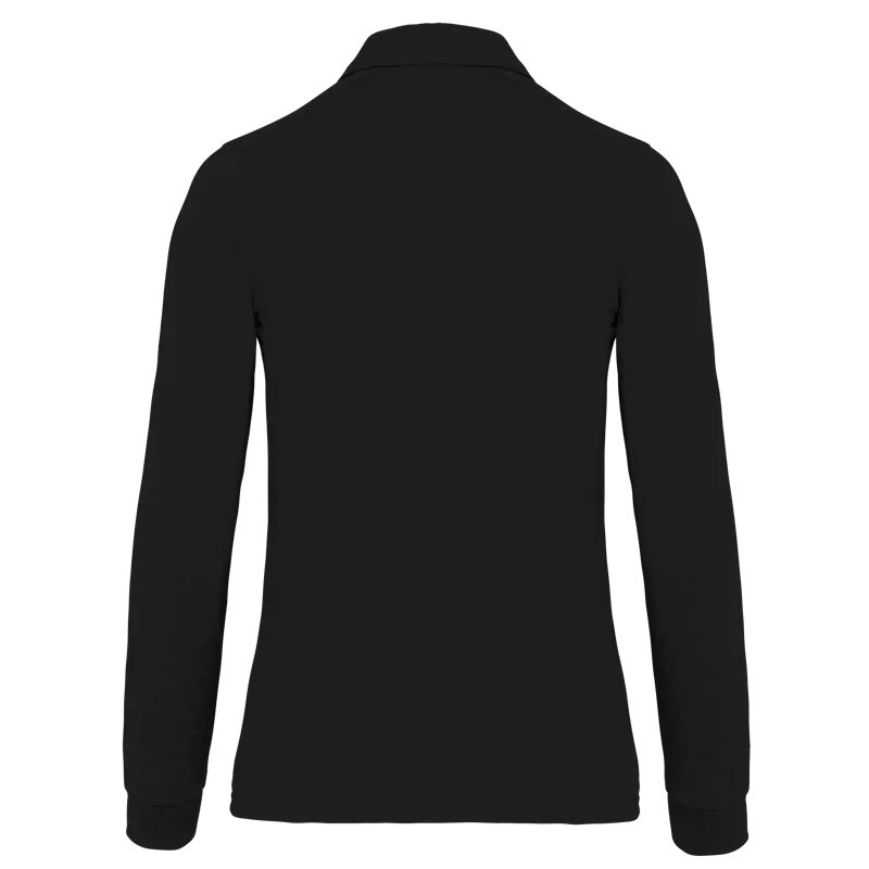 Damespolo lange mouwen van jersey in Black, achterkant