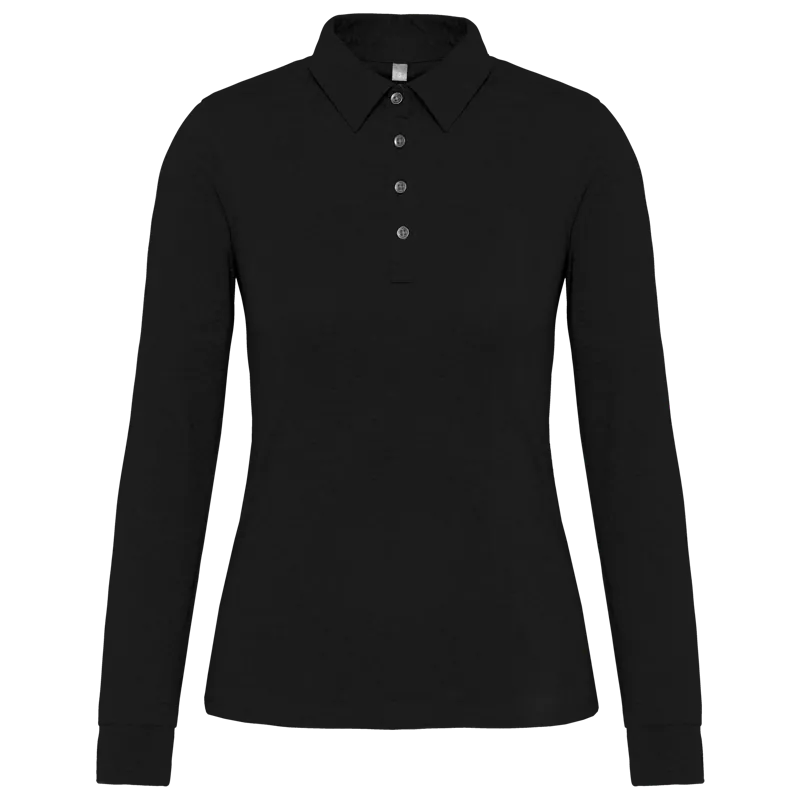 Damespolo lange mouwen van jersey in Black