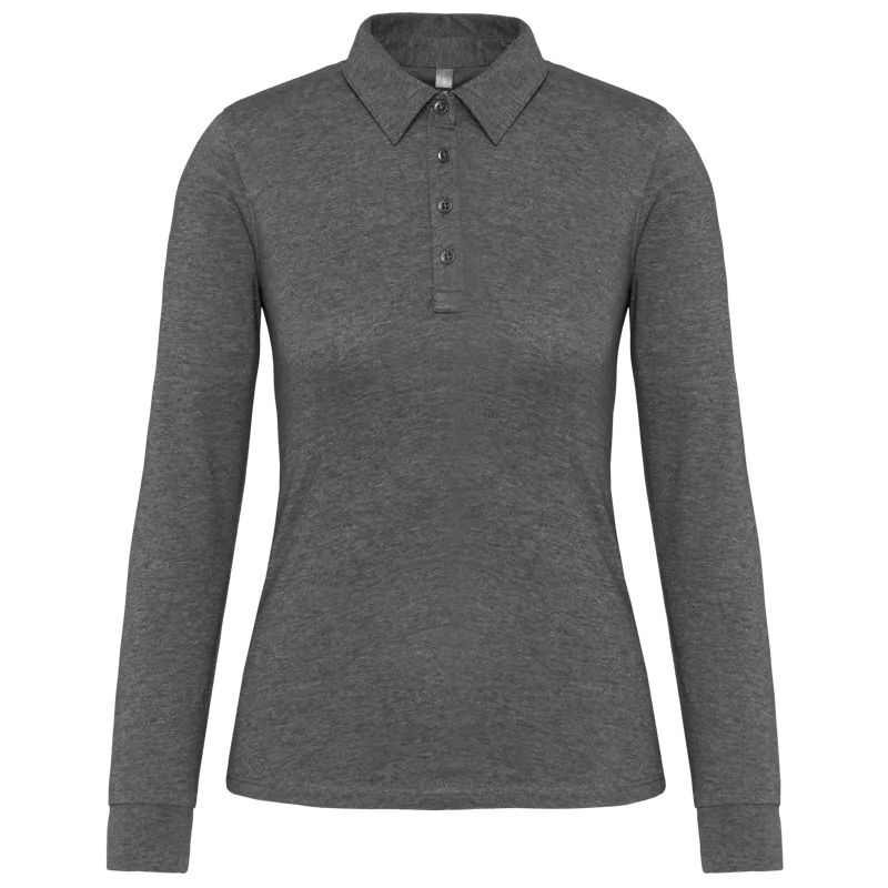 Damespolo lange mouwen van jersey in Grey Heather