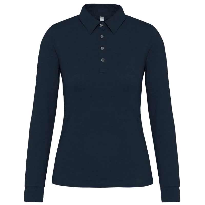 Damespolo lange mouwen van jersey in Navy
