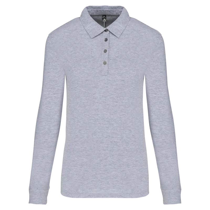 Damespolo lange mouwen van jersey in Oxford Grey