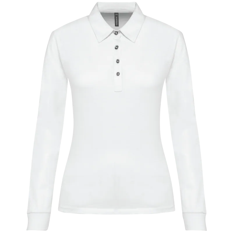 Damespolo lange mouwen van jersey in White