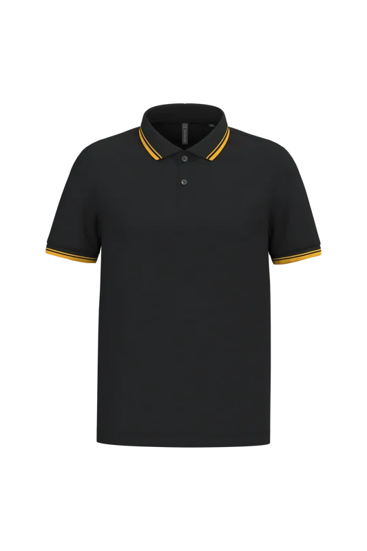 Herenpolo met korte mouwen en contrasterende bies in Black / Yellow