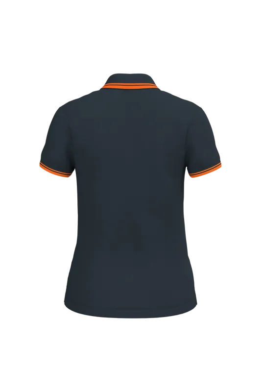 Damespolo met korte mouwen en contrasterende bies in Navy / Orange, achterkant
