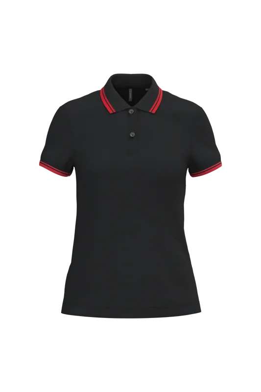 Damespolo met korte mouwen en contrasterende bies in Black / Red