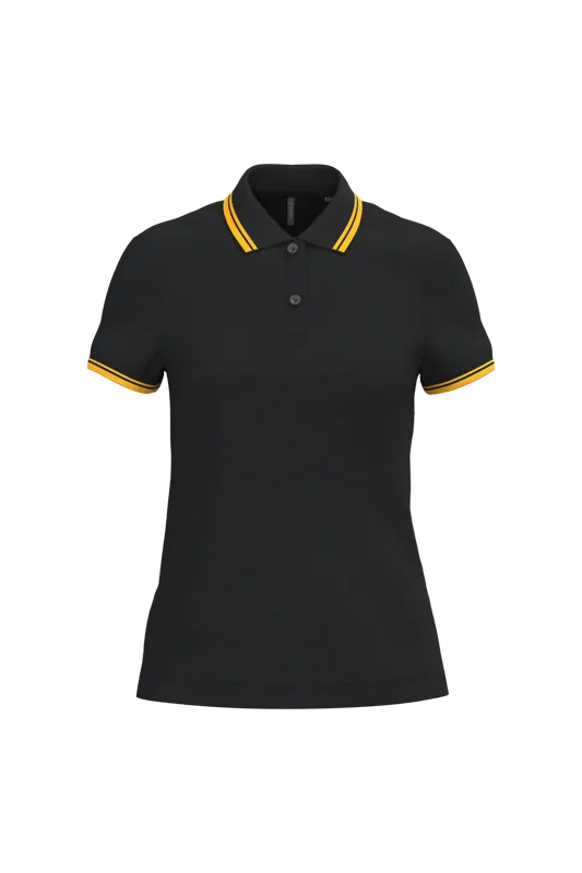 Damespolo met korte mouwen en contrasterende bies in Black / Yellow