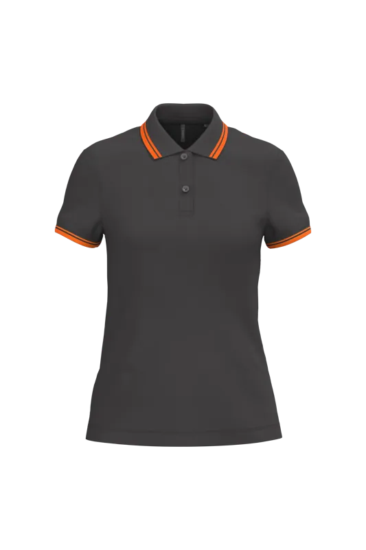 Damespolo met korte mouwen en contrasterende bies in Dark Grey / Orange