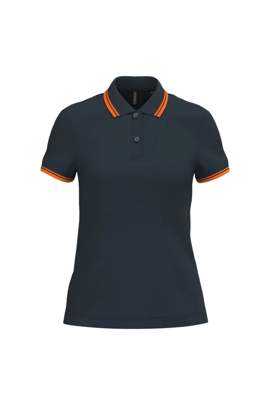 Damespolo met korte mouwen en contrasterende bies in Navy / Orange