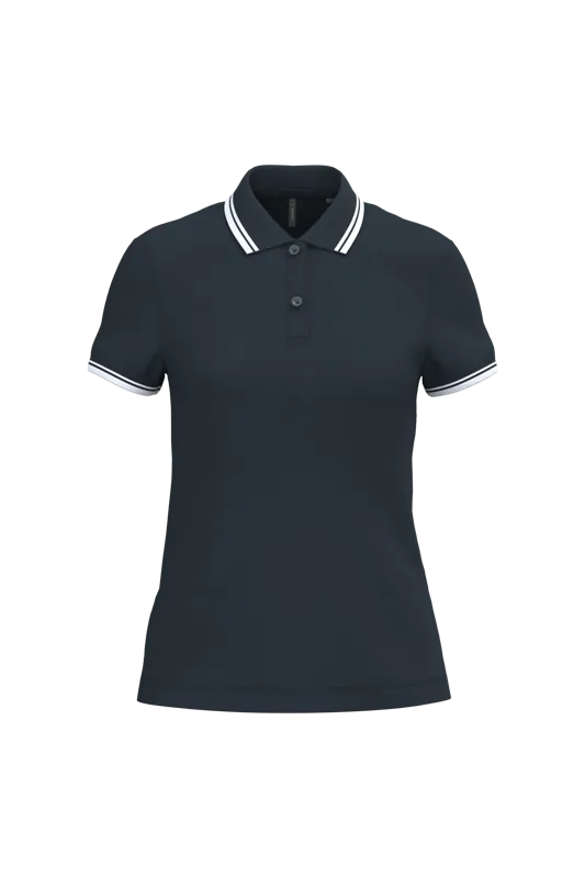 Damespolo met korte mouwen en contrasterende bies in Navy / White