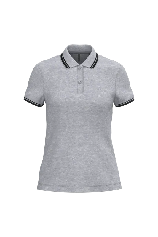Damespolo met korte mouwen en contrasterende bies in Oxford Grey / Black