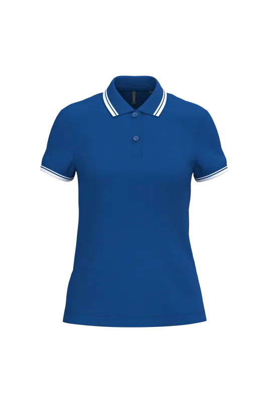 Damespolo met korte mouwen en contrasterende bies in Royal Blue / White