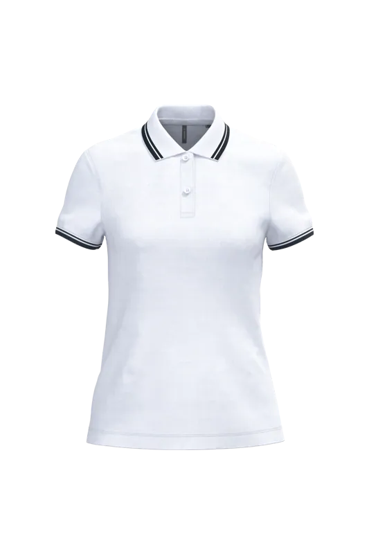 Damespolo met korte mouwen en contrasterende bies in White / Navy