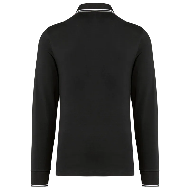 Heren polo van piquétricot met lange mouwen in Black / Light Grey / White, achterkant