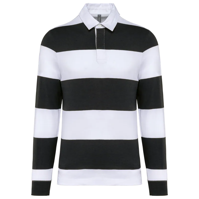 Gestreepte uniseks polo lange mouwen in Black / White Stripes