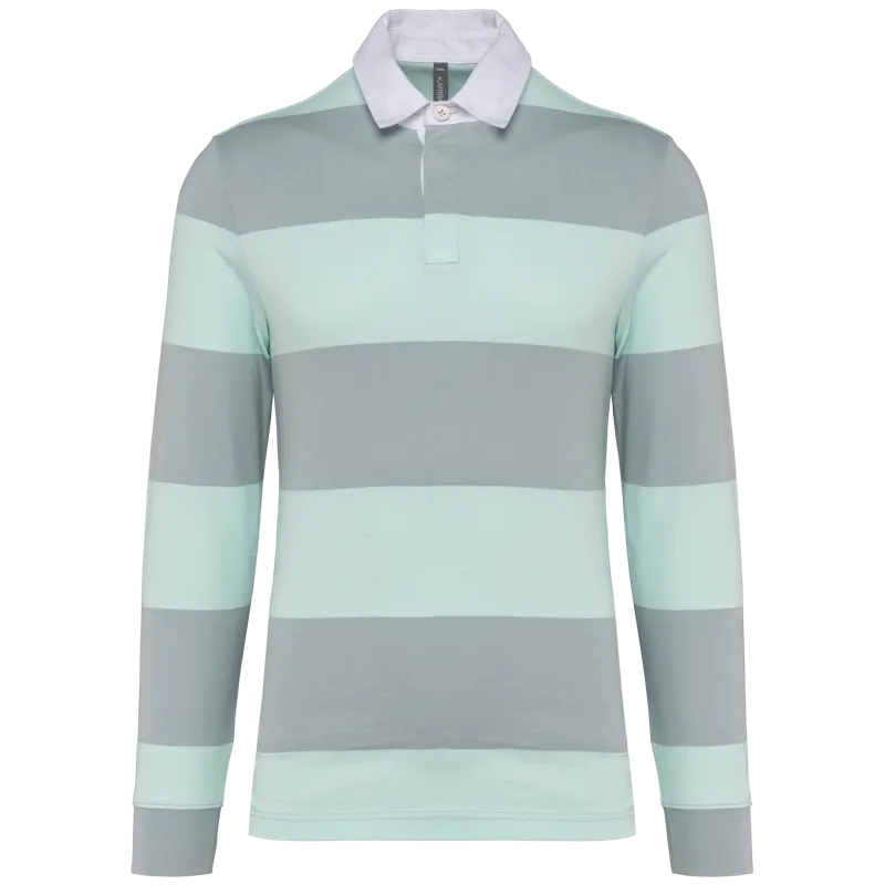 Gestreepte uniseks polo lange mouwen in Light Grey / Ice Mint Stripes