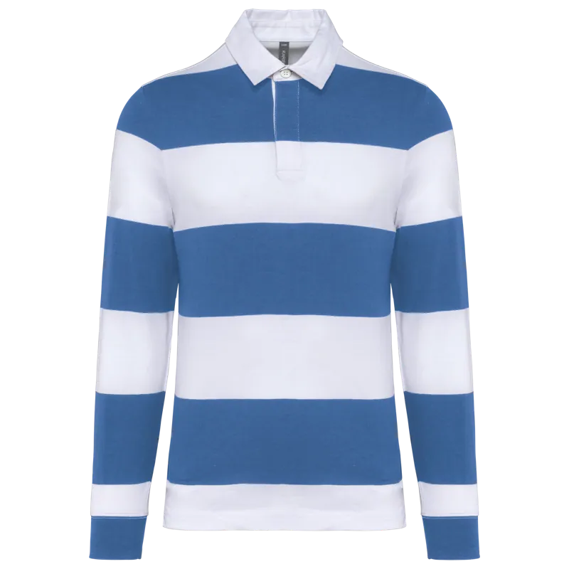 Gestreepte uniseks polo lange mouwen in Light Royal Blue / White Stripes