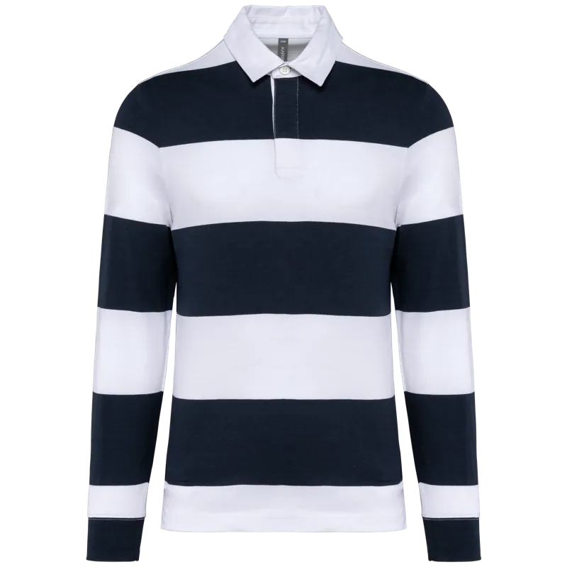 Gestreepte uniseks polo lange mouwen in Navy / White Stripes