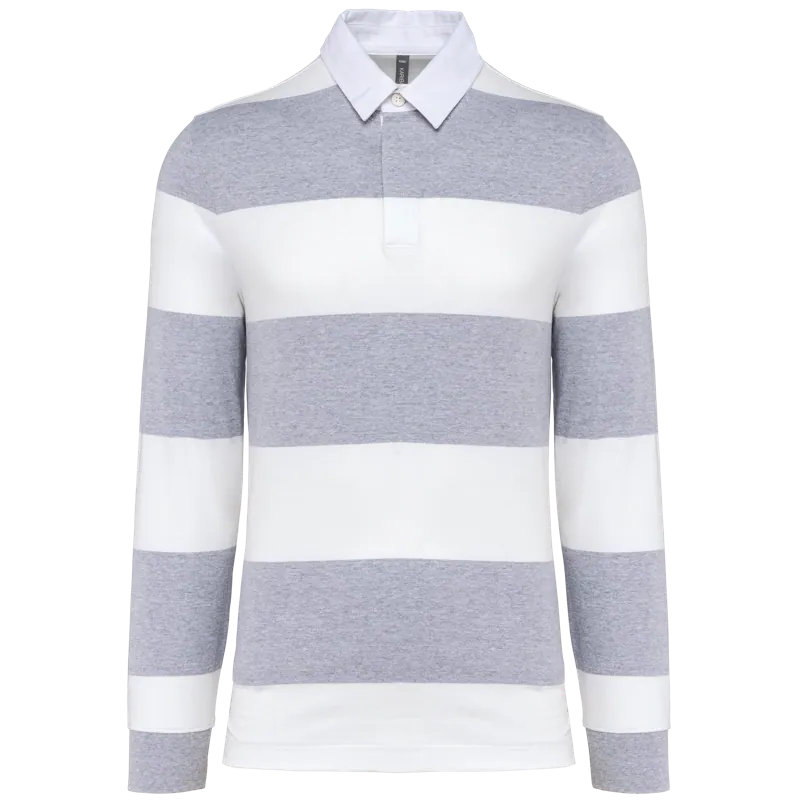 Gestreepte uniseks polo lange mouwen in Oxford Grey / White Stripes