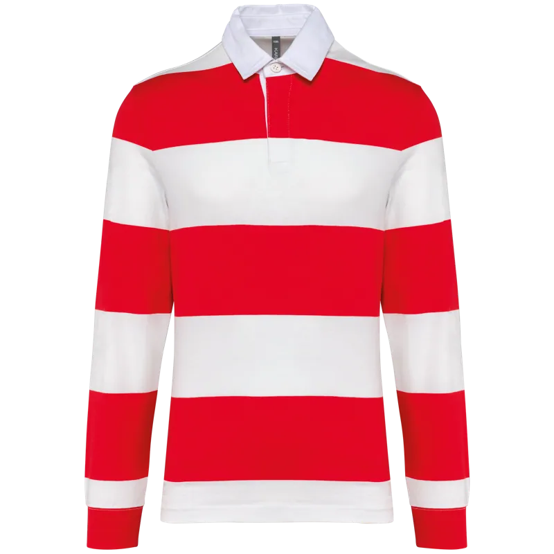 Gestreepte uniseks polo lange mouwen in Red / White Stripes