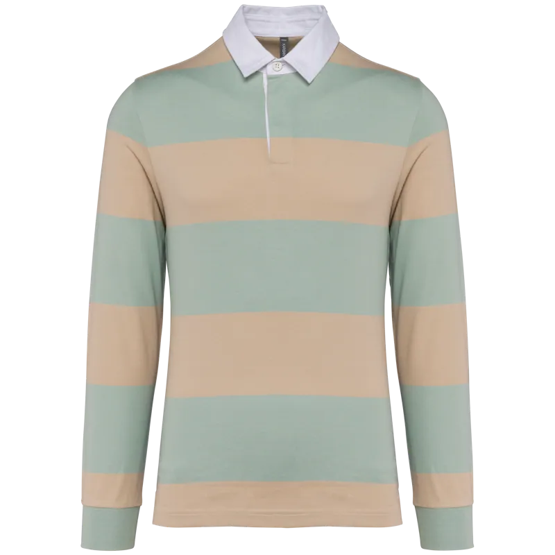 Gestreepte uniseks polo lange mouwen in Sage / Light Sand Stripes