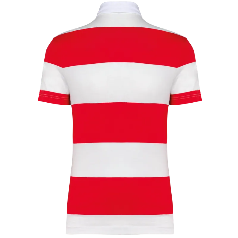Gestreepte uniseks polo korte mouwen in Red / White Stripes, achterkant