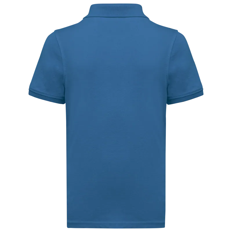 Piqué kinderpolo in Light Royal Blue, achterkant