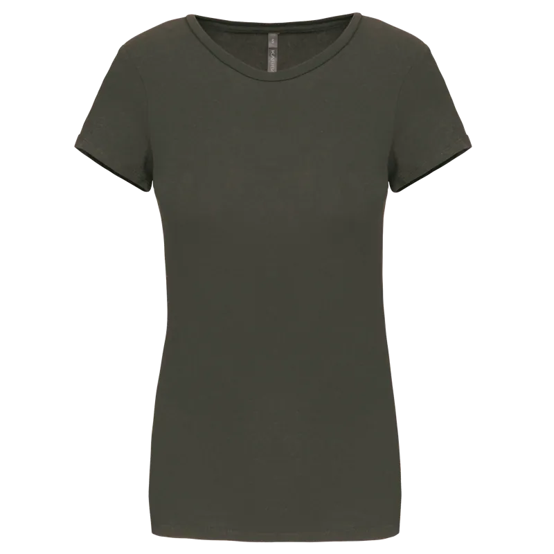 Dames-T-shirt ronde hals korte mouwen in Dark Khaki