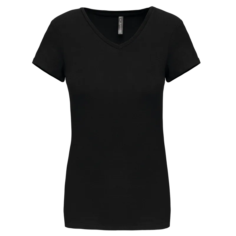 Dames-T-shirt V-hals korte mouwen in Black