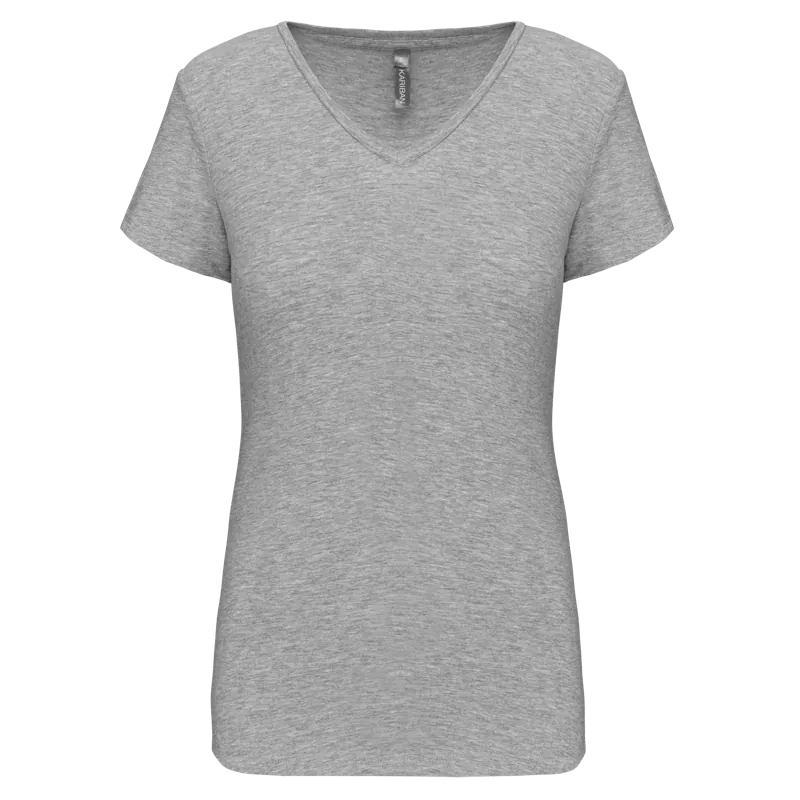 Dames-T-shirt V-hals korte mouwen in Light grey heather