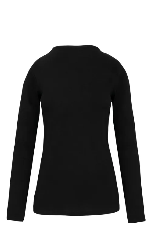 Dames-T-shirt ronde hals lange mouwen in Black, achterkant