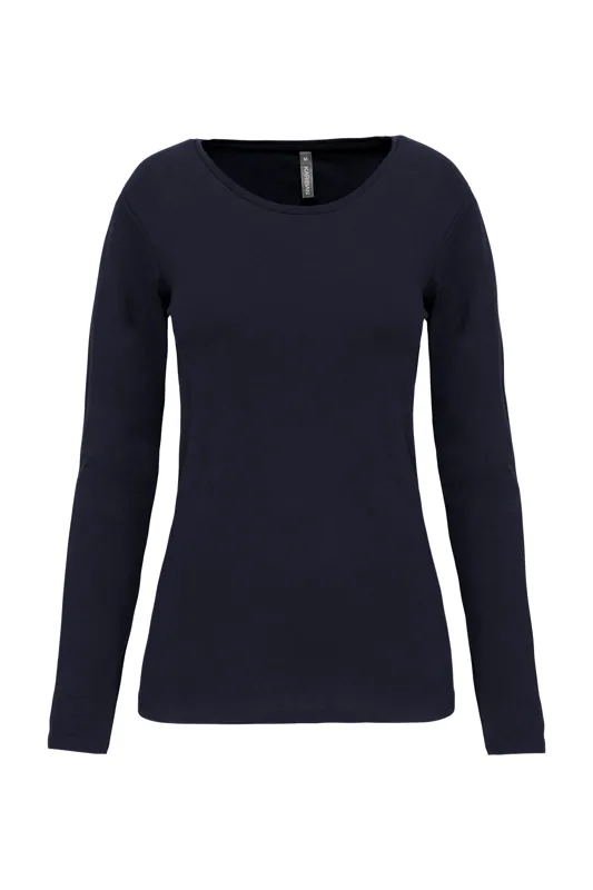 Dames-T-shirt ronde hals lange mouwen in Navy