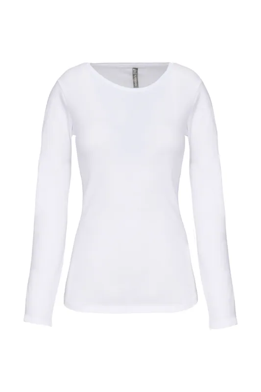 Dames-T-shirt ronde hals lange mouwen in White