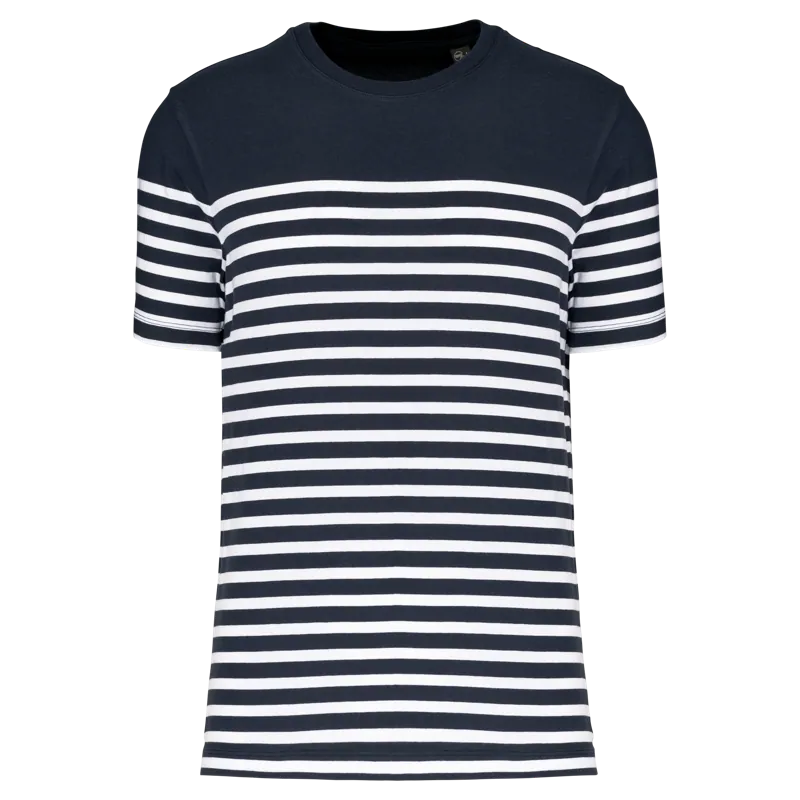 Marine-T-shirt ronde hals Bio heren in Navy / White Stripes
