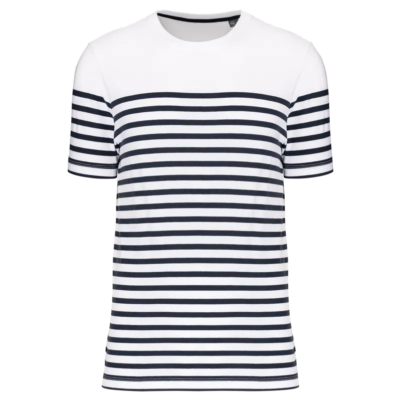 Marine-T-shirt ronde hals Bio heren in White / Navy Stripes