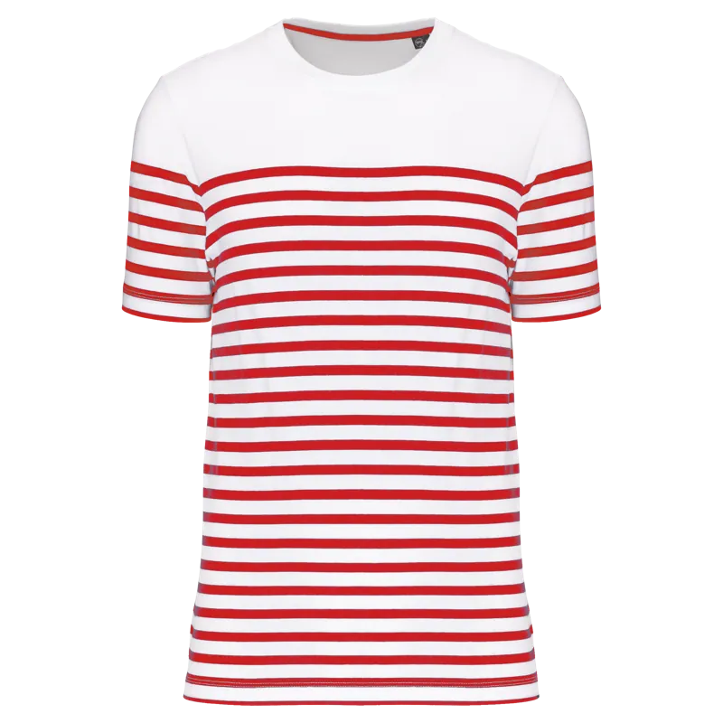 Marine-T-shirt ronde hals Bio heren in White / Red Stripe