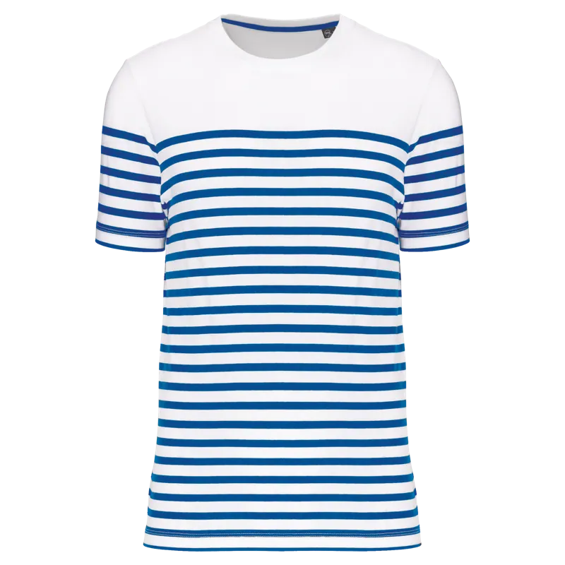 Marine-T-shirt ronde hals Bio heren in White / Royal Blue Stripe