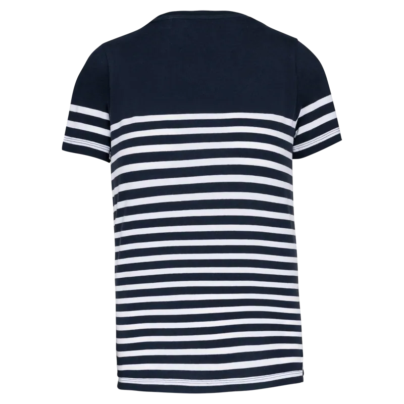 Matrozenshirt ronde hals Bio in Navy / White Stripes, achterkant