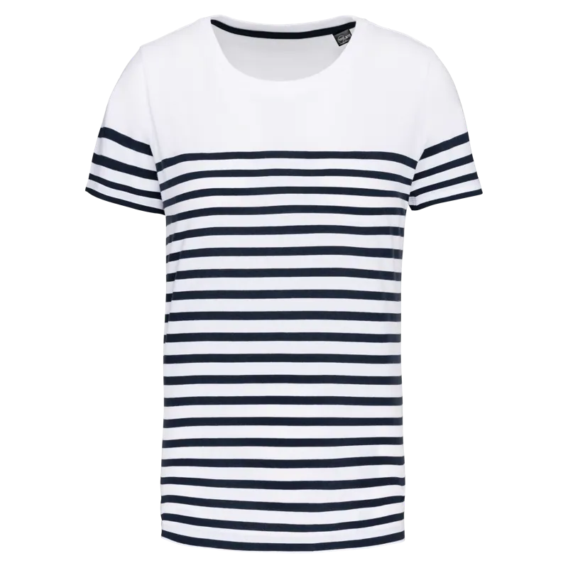 Matrozenshirt ronde hals Bio in White / Navy Stripes