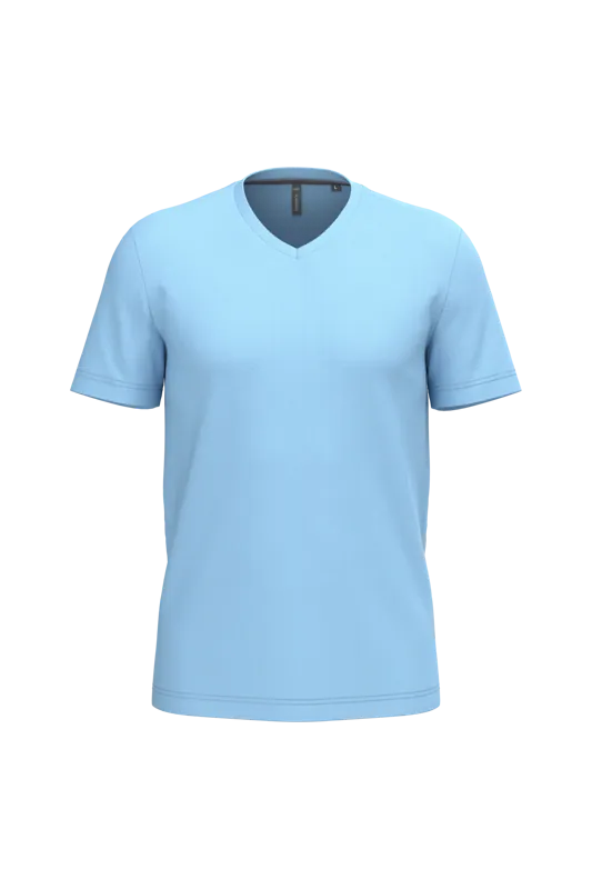 T-shirt V-hals korte mouwen in Sky Blue