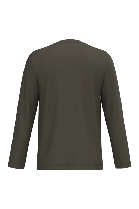 T-shirt V-hals lange mouwen in Dark Khaki, achterkant