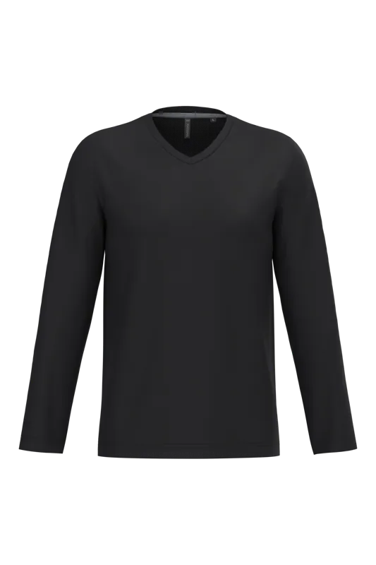 T-shirt V-hals lange mouwen in Black