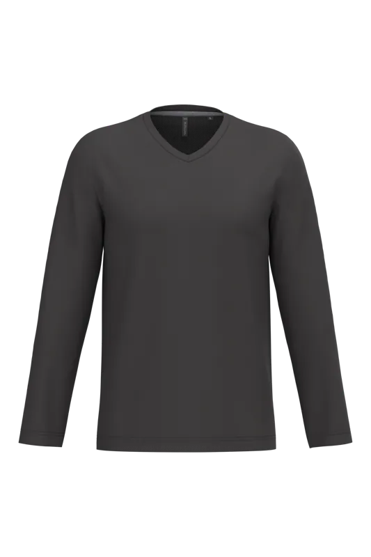T-shirt V-hals lange mouwen in Dark Grey