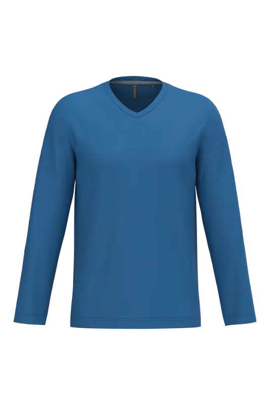 T-shirt V-hals lange mouwen in Light Royal Blue